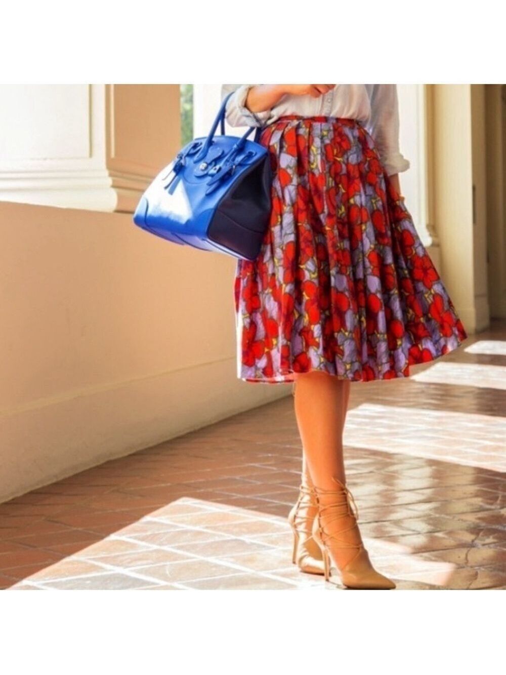 H&M Cotton Floral Skater Full Pleated 50s Style Retro Rockabilly Skirt 12